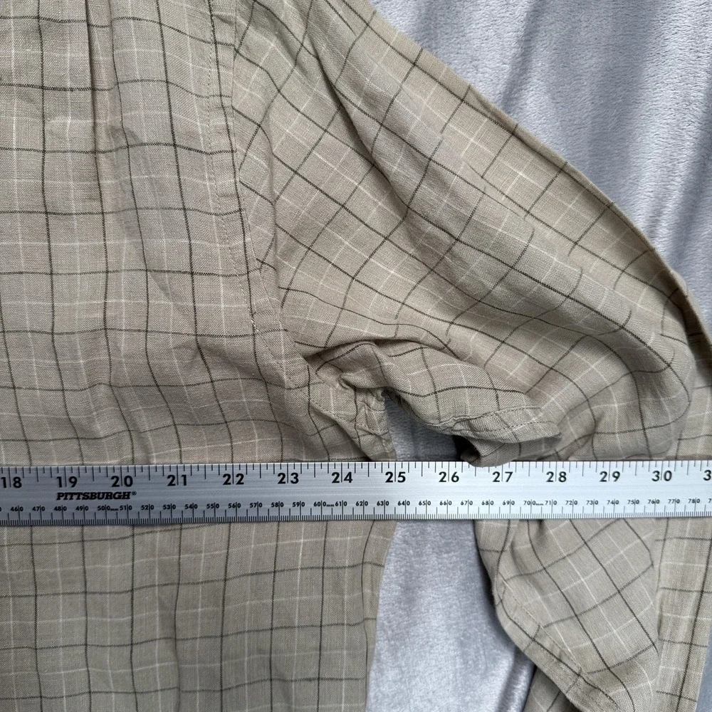 Banana Republic Button Down Shirt Mens Large Tan Plaid Long Sleeve Pocket Casual